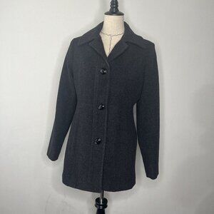 London Fog Wool Blend Coat Jacket Single Breasted Charcoal Gray Sz S Winter Warm